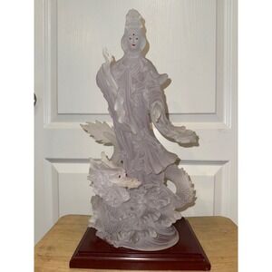 Vintage Chinese Frosted Glass Quan Yin/Guan Yin Riding Dragon Glass Art Rare